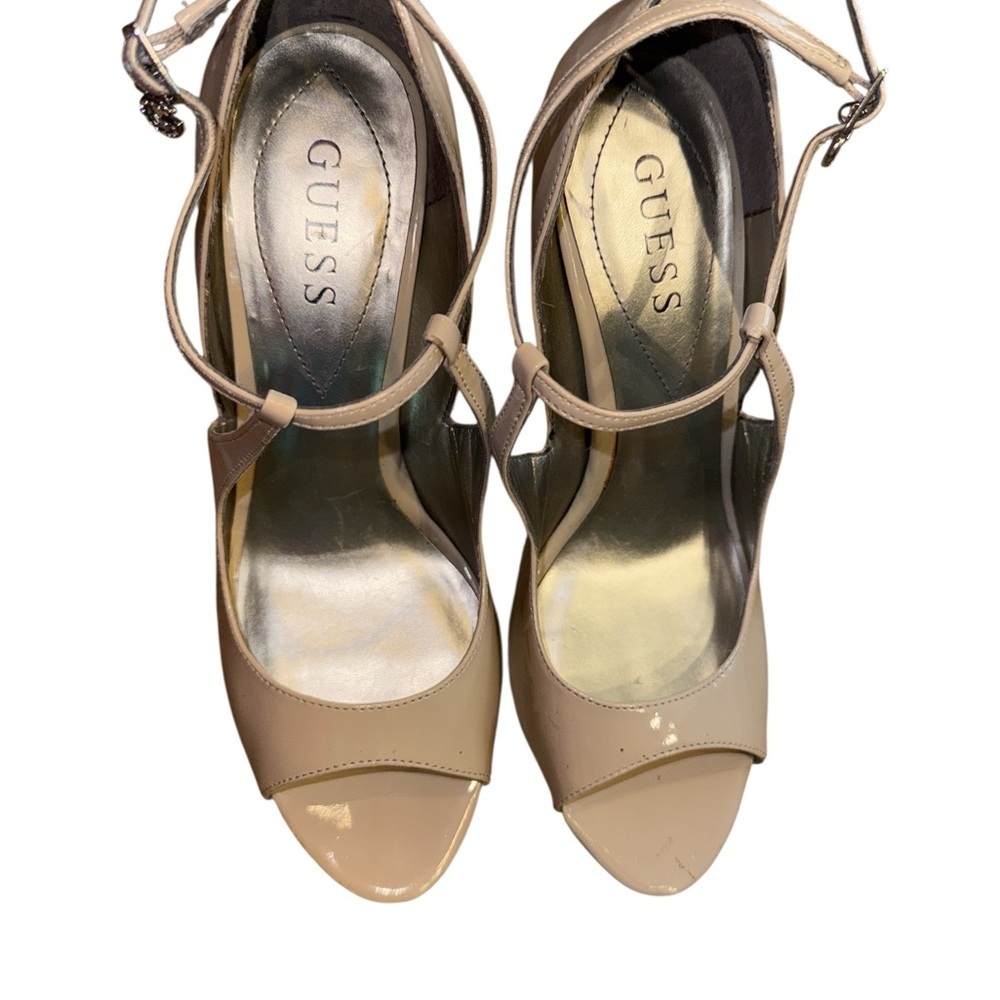 Guess by Marciano Heels Natural Tan Peep Toe Stilleheto Patent Leather 8 - Picture 3 of 6